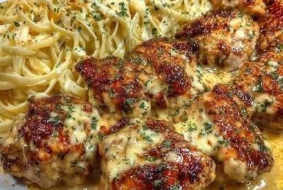Thumbnail for Garlic Butter Chicken Bites with Creamy Parmesan Pasta